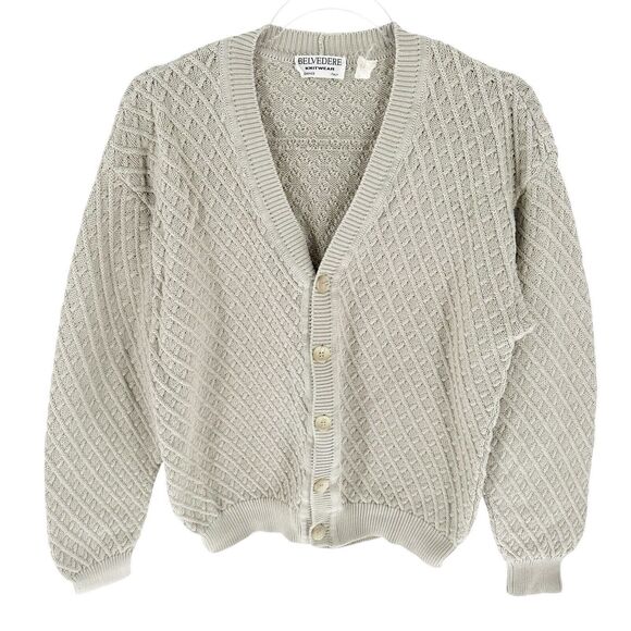 Belvedere Knitwear Sweater Mens Large Beige Cardigan Textured Italy Grandpa